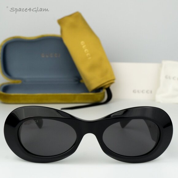 BRAND NEW Gucci GG1696S 001 Black Grey Women Oval Sunglasses GG 1696S - Picture 2 of 8